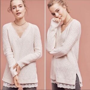 Anthropologie Knitted & Knotted White Sweater with lace